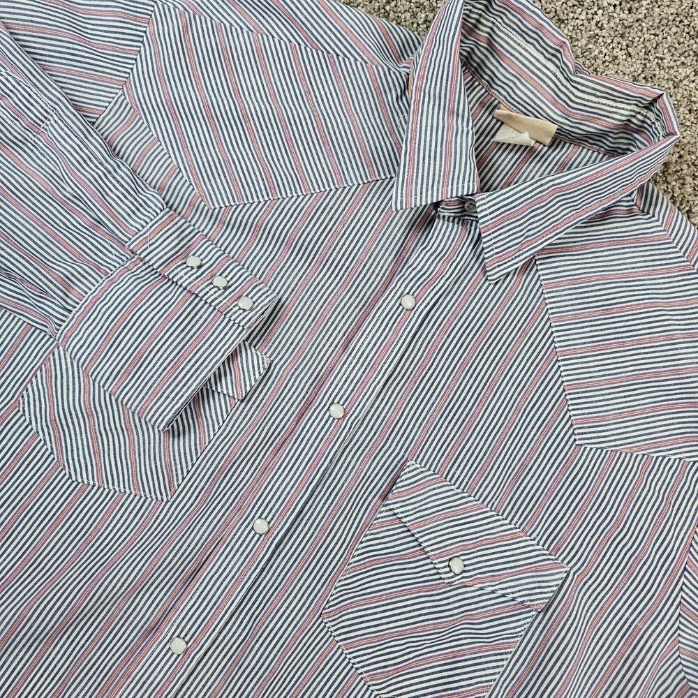 Vintage Saddlebrook Shirt Men XL Blue Striped Pearl Snap Western Cowboy Workwear